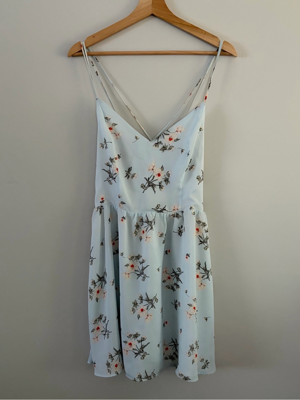 Light Blue Floral V-Neck Spaghetti Strap Mini Dress